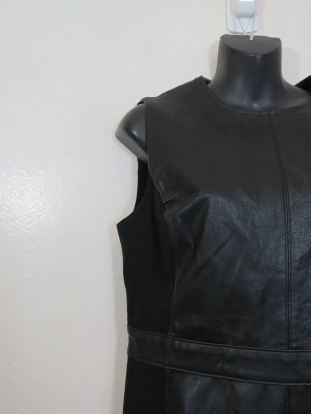 Spanx size Large Faux Leather Combo Dress Black Sheath Classic NEW